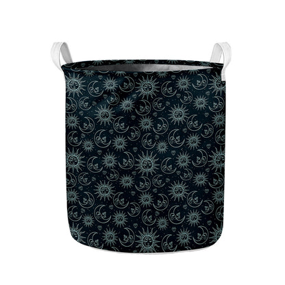 Blue Sun And Moon Pattern Print Collapsible Laundry Basket