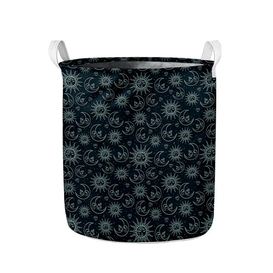 Blue Sun And Moon Pattern Print Collapsible Laundry Basket