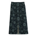 Blue Sun And Moon Pattern Print Cotton Front Slit Maxi Skirt