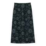 Blue Sun And Moon Pattern Print Cotton Front Slit Maxi Skirt