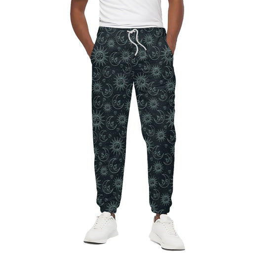 Blue Sun And Moon Pattern Print Cotton Pants