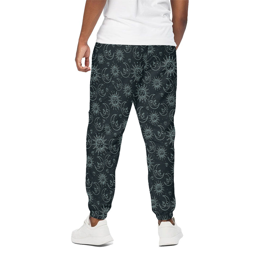 Blue Sun And Moon Pattern Print Cotton Pants