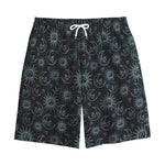 Blue Sun And Moon Pattern Print Cotton Shorts