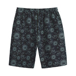 Blue Sun And Moon Pattern Print Cotton Shorts