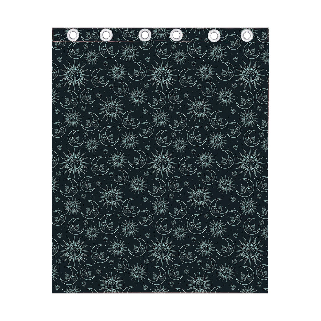Blue Sun And Moon Pattern Print Curtain
