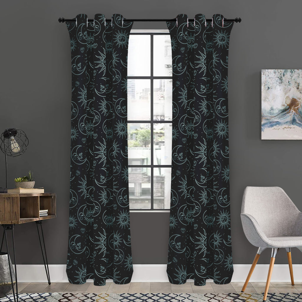 Blue Sun And Moon Pattern Print Curtain