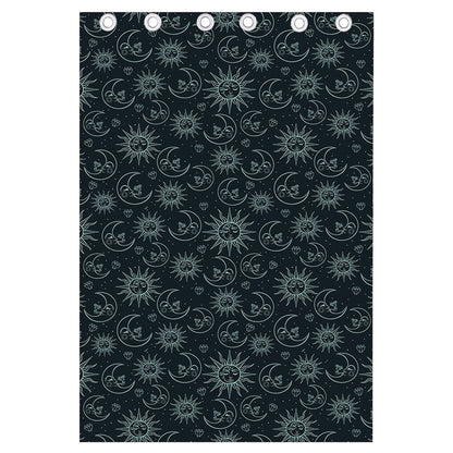Blue Sun And Moon Pattern Print Curtain