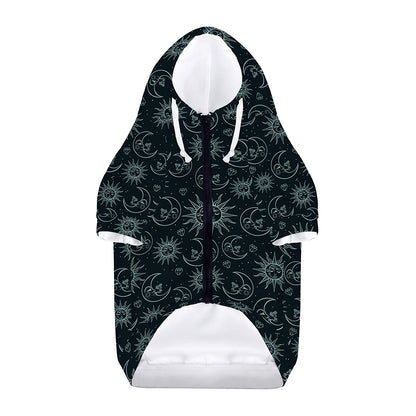 Blue Sun And Moon Pattern Print Dog Zip Up Hoodie