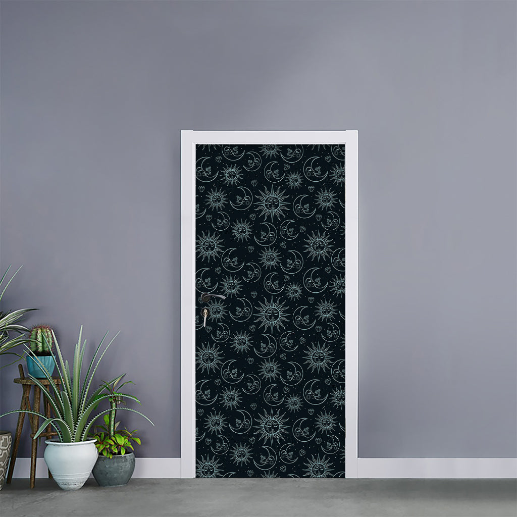 Blue Sun And Moon Pattern Print Door Sticker