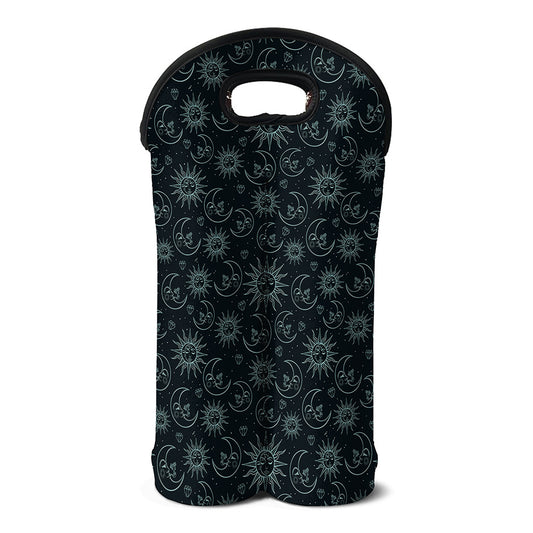 Blue Sun And Moon Pattern Print Double Neoprene Wine Tote