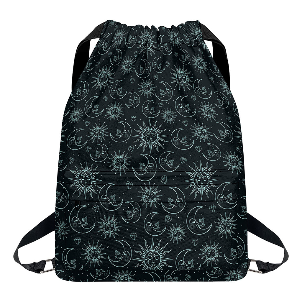 Blue Sun And Moon Pattern Print Drawstring Backpack