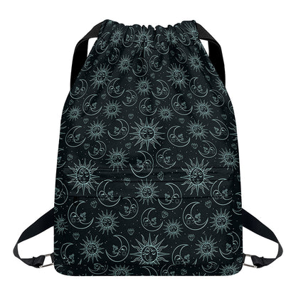 Blue Sun And Moon Pattern Print Drawstring Backpack
