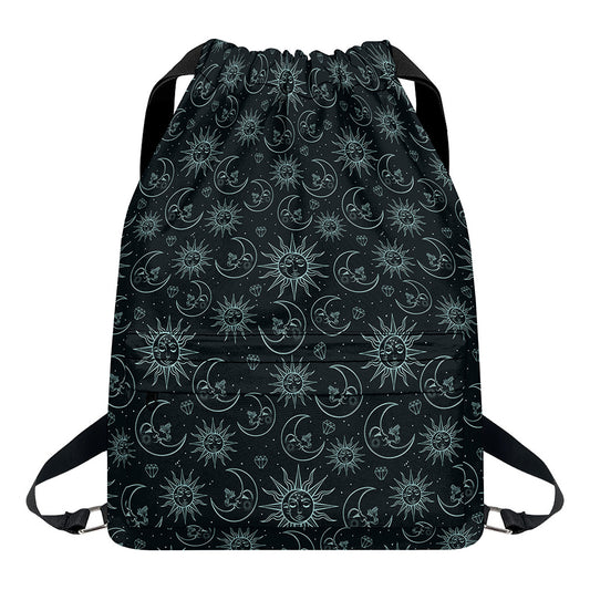 Blue Sun And Moon Pattern Print Drawstring Backpack