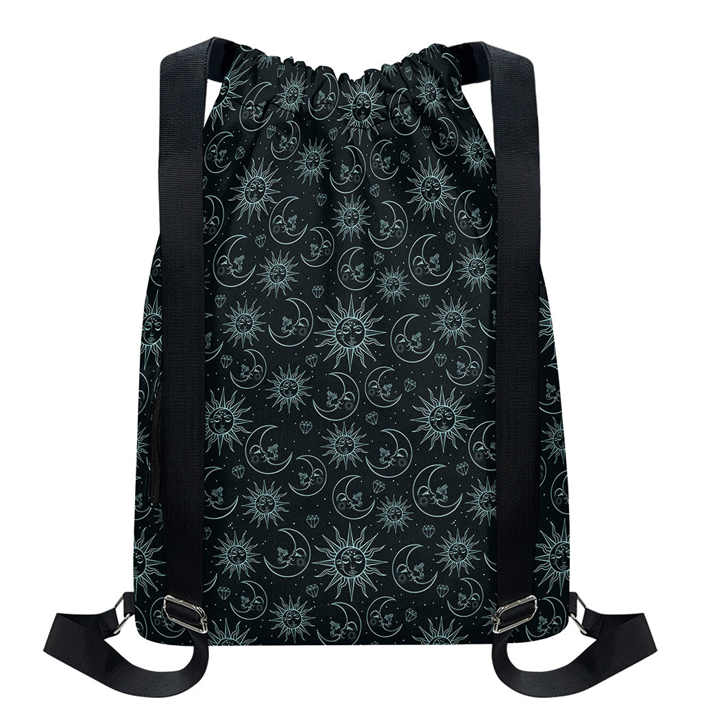 Blue Sun And Moon Pattern Print Drawstring Backpack