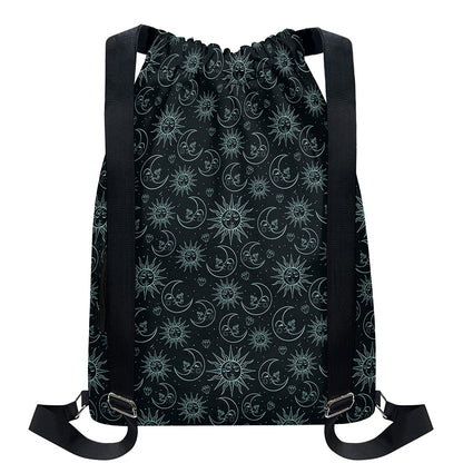 Blue Sun And Moon Pattern Print Drawstring Backpack