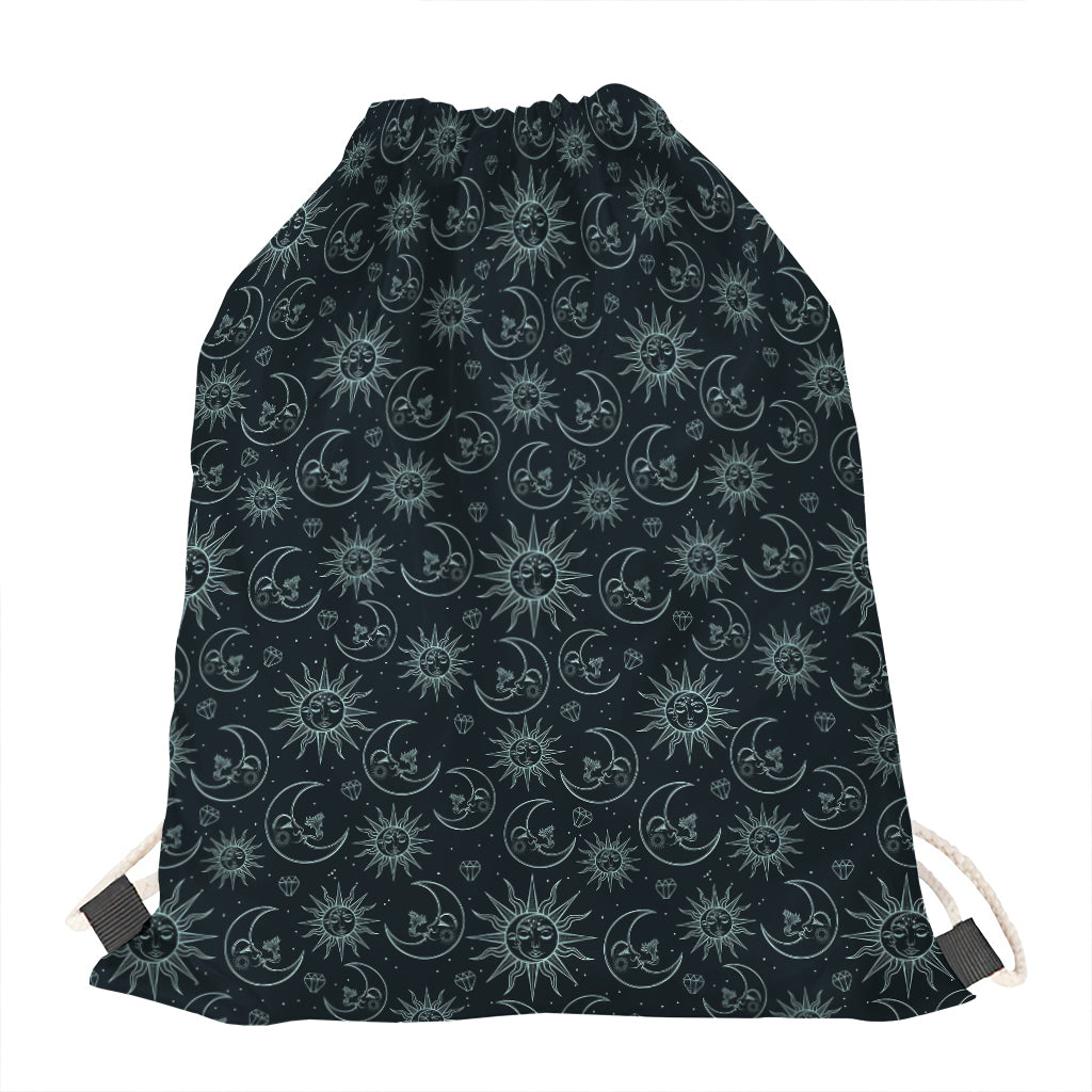 Blue Sun And Moon Pattern Print Drawstring Bag