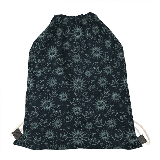 Blue Sun And Moon Pattern Print Drawstring Bag