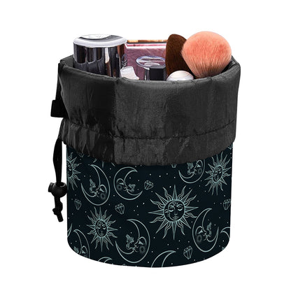 Blue Sun And Moon Pattern Print Drawstring Makeup Bag