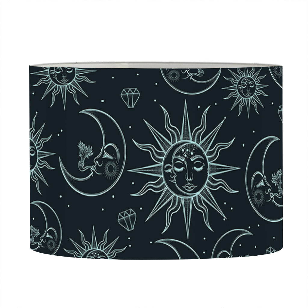 Blue Sun And Moon Pattern Print Drum Lamp Shade