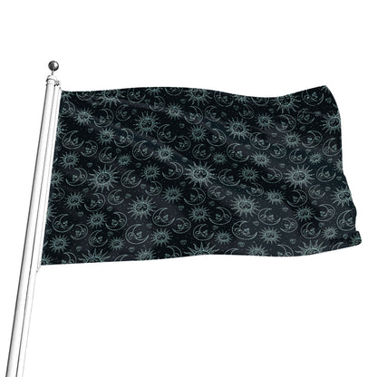 Blue Sun And Moon Pattern Print Flag