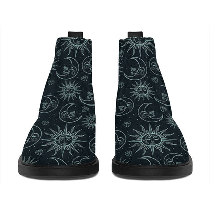 Blue Sun And Moon Pattern Print Flat Ankle Boots