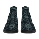 Blue Sun And Moon Pattern Print Flat Ankle Boots