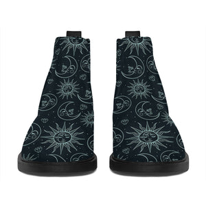 Blue Sun And Moon Pattern Print Flat Ankle Boots