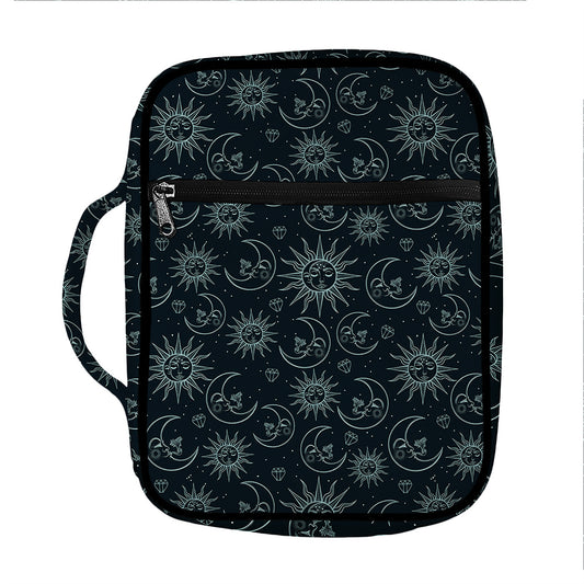 Blue Sun And Moon Pattern Print Front Pocket Bible Bag