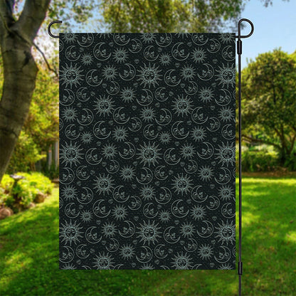 Blue Sun And Moon Pattern Print Garden Flag