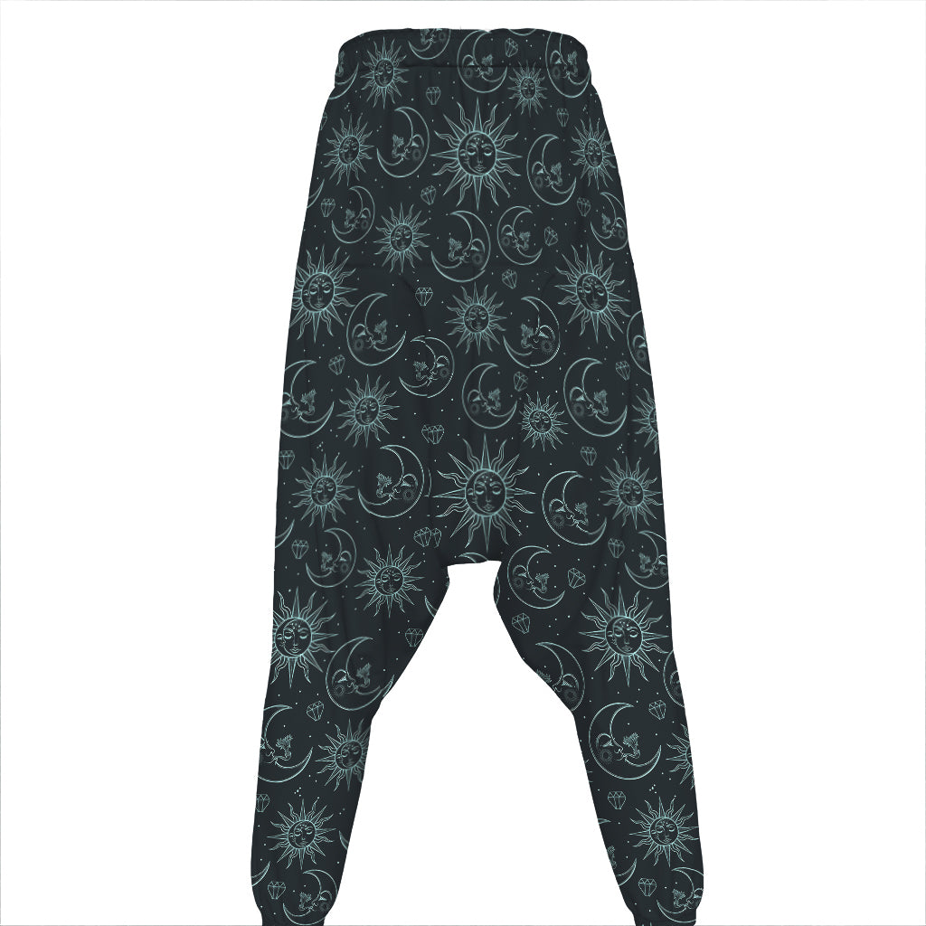Blue Sun And Moon Pattern Print Hammer Pants