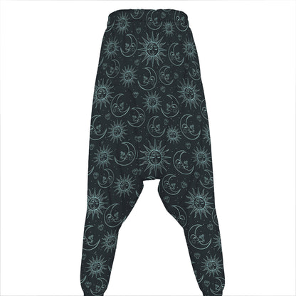 Blue Sun And Moon Pattern Print Hammer Pants