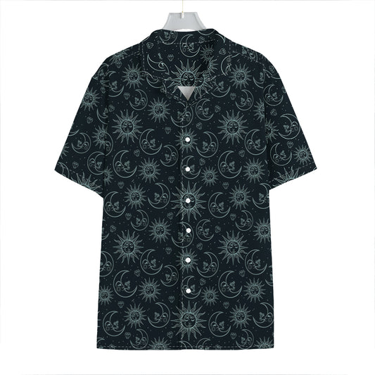 Blue Sun And Moon Pattern Print Hawaiian Shirt