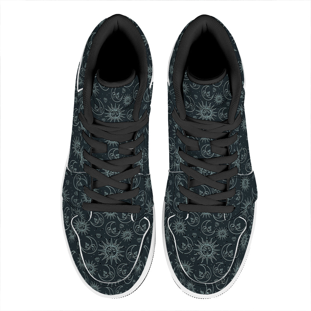 Blue Sun And Moon Pattern Print High Top Leather Sneakers