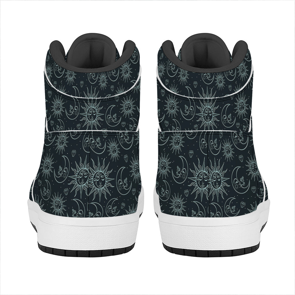 Blue Sun And Moon Pattern Print High Top Leather Sneakers