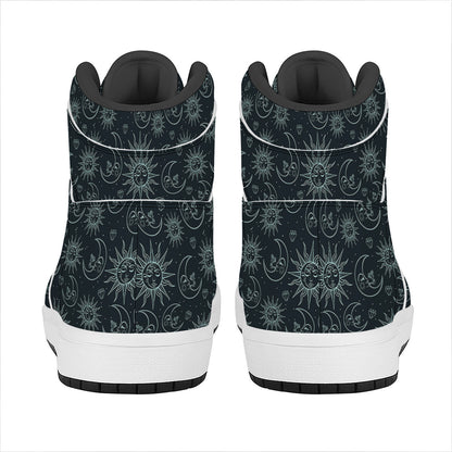 Blue Sun And Moon Pattern Print High Top Leather Sneakers