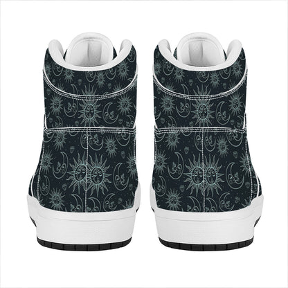 Blue Sun And Moon Pattern Print High Top Leather Sneakers