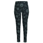Blue Sun And Moon Pattern Print High-Waisted Pocket Leggings