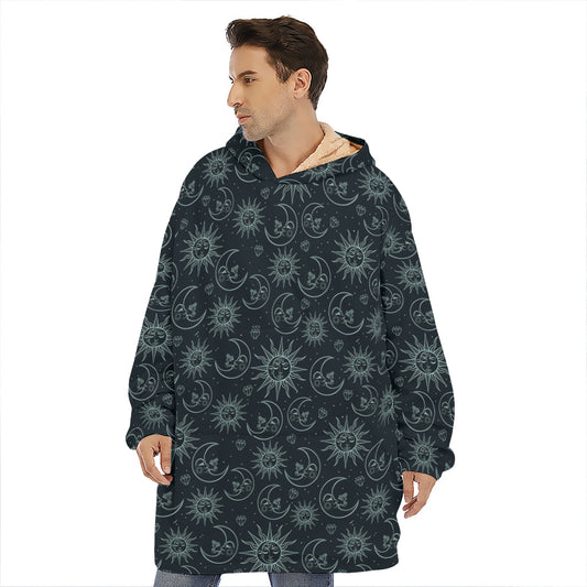 Blue Sun And Moon Pattern Print Hoodie Blanket