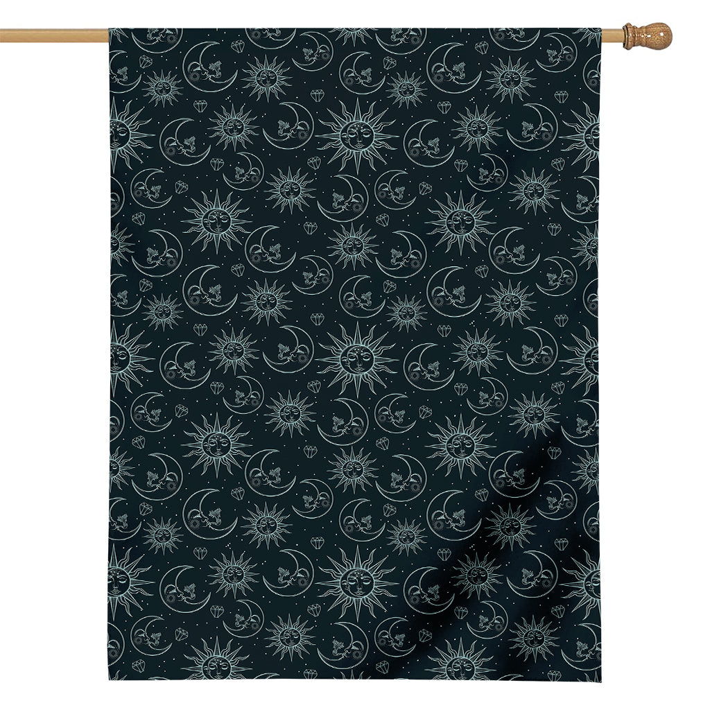 Blue Sun And Moon Pattern Print House Flag