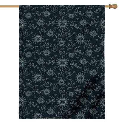 Blue Sun And Moon Pattern Print House Flag