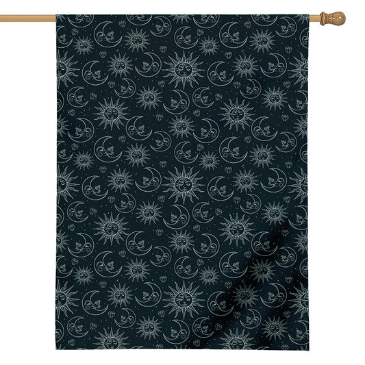 Blue Sun And Moon Pattern Print House Flag