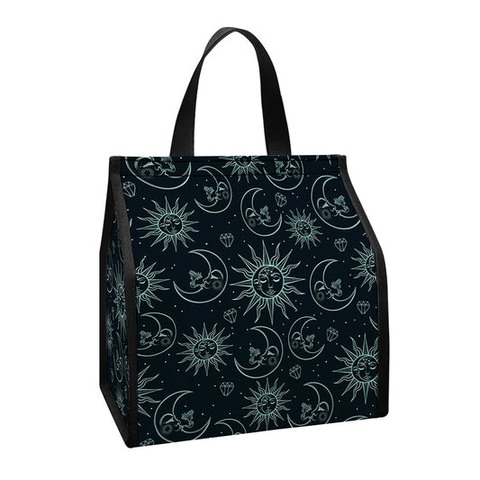 Blue Sun And Moon Pattern Print Insulated Lunch Tote