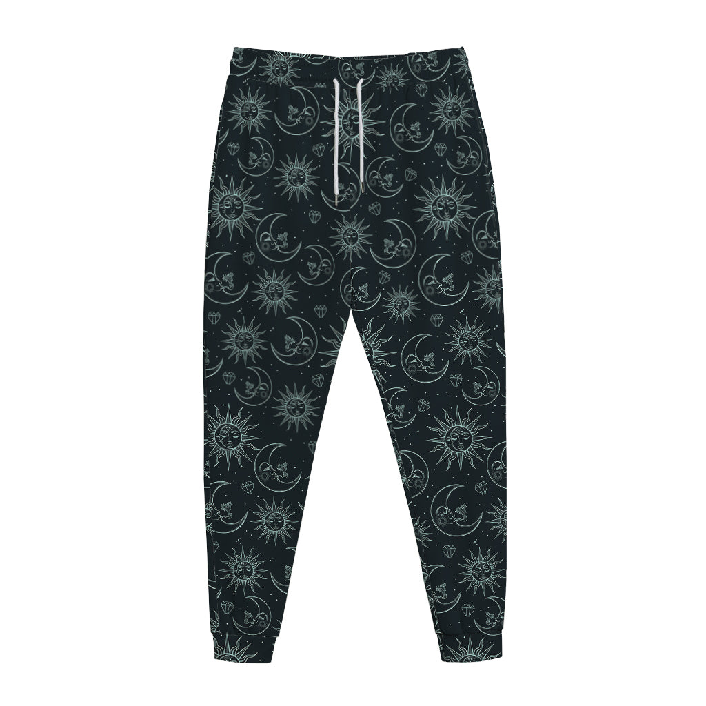 Blue Sun And Moon Pattern Print Jogger Pants