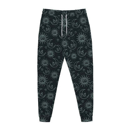 Blue Sun And Moon Pattern Print Jogger Pants