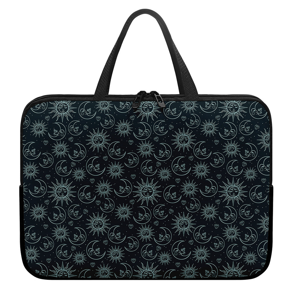 Blue Sun And Moon Pattern Print Laptop Sleeve With Handle