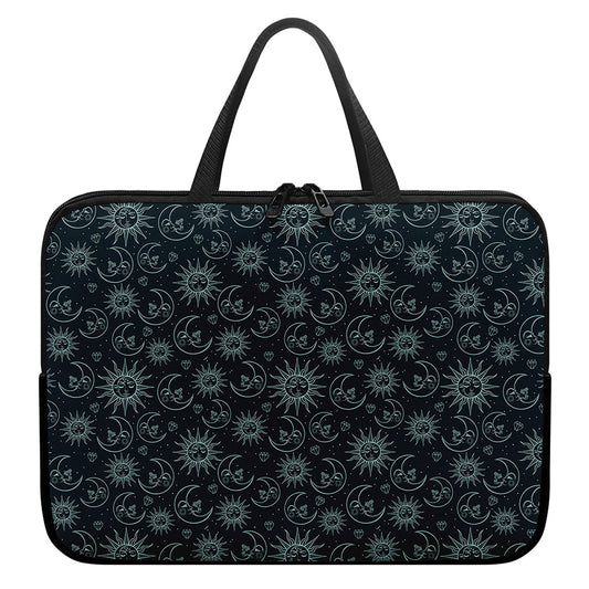 Blue Sun And Moon Pattern Print Laptop Sleeve With Handle