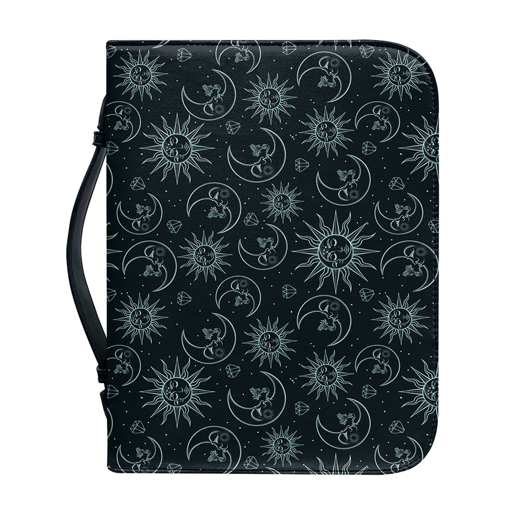 Blue Sun And Moon Pattern Print Leather Bible Cover