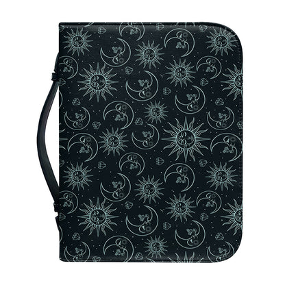 Blue Sun And Moon Pattern Print Leather Bible Cover
