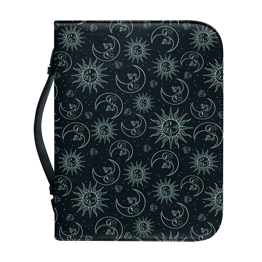 Blue Sun And Moon Pattern Print Leather Bible Cover