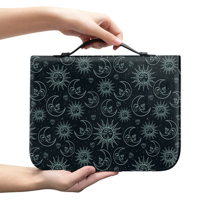 Blue Sun And Moon Pattern Print Leather Bible Cover